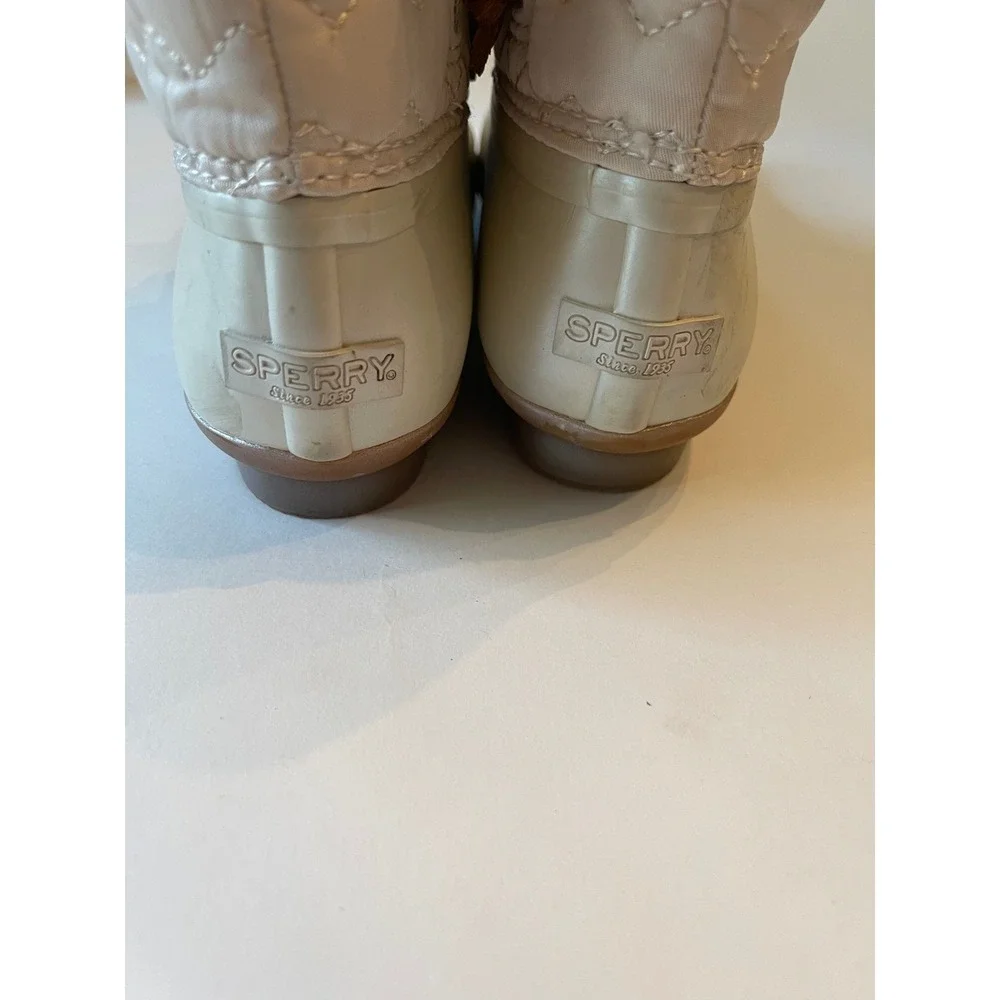 Sperry Kids Saltwater Pearl White Quilted Waterproof Duck Boots